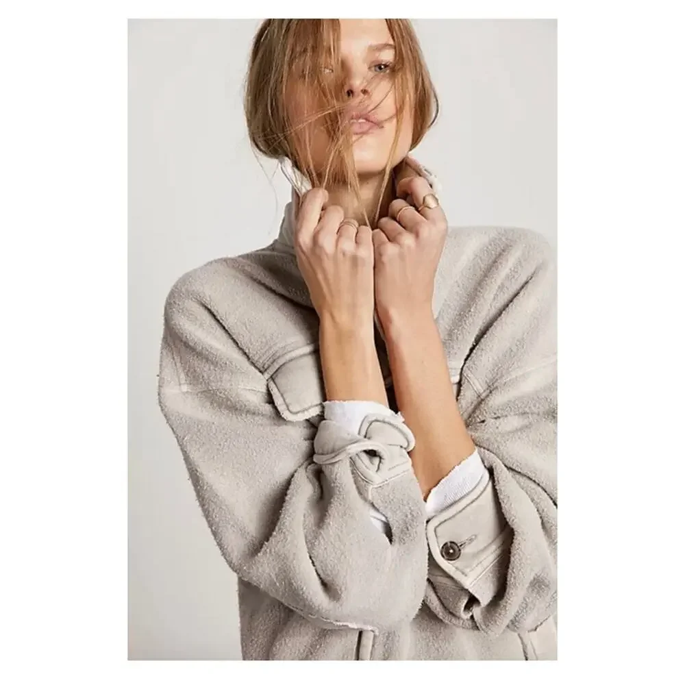 Free People Ruby Jacket in Stone Size Small Oversized Boho Shacket
